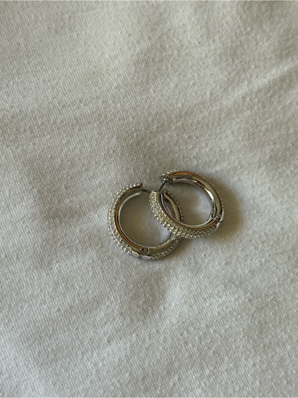 Swarovski Silver Pave Hoop Earrings - Sparkling Small Huggie Hoops